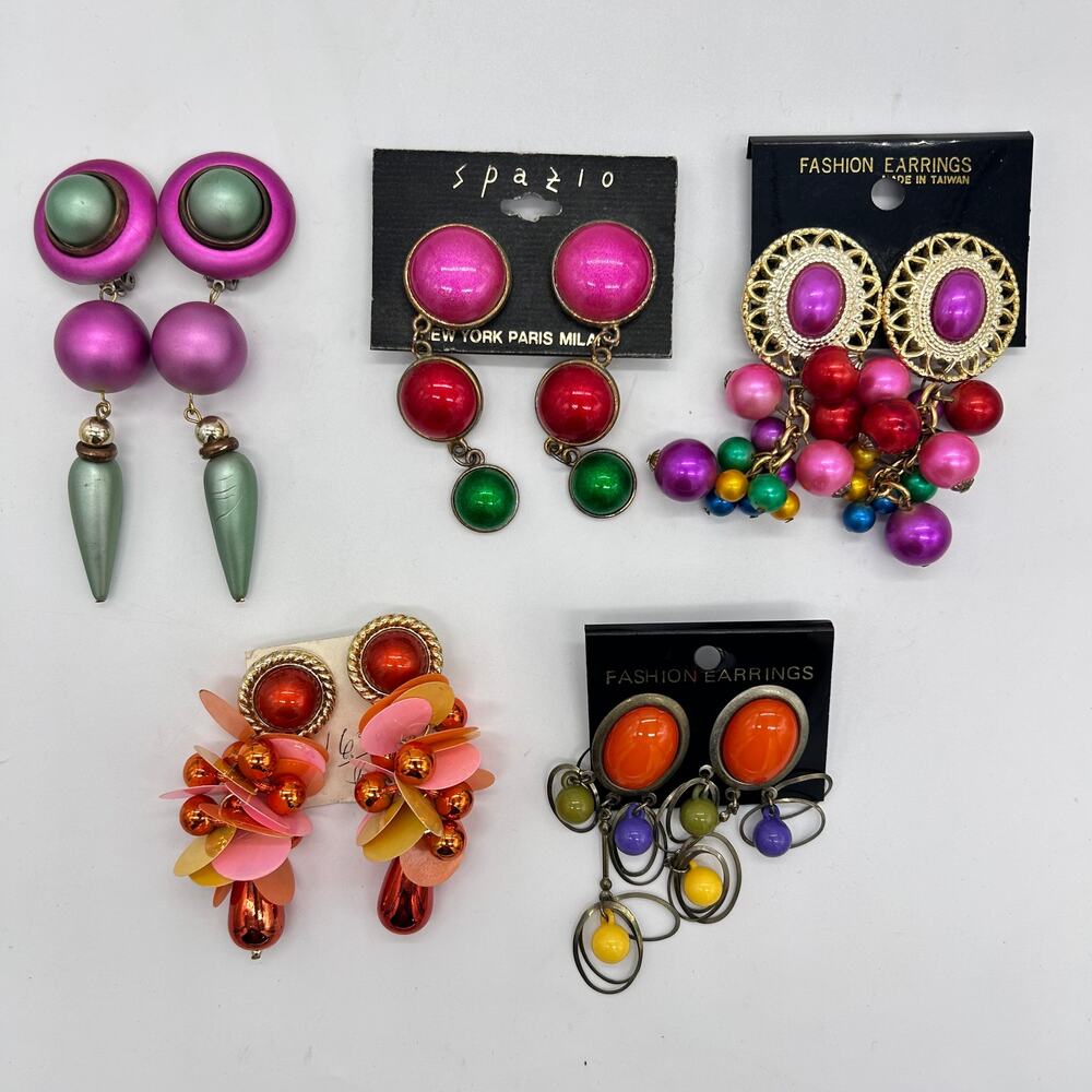 Vintage Multicolor Earrings Lot Bundle Big Statement 80's 90's Kitsch Jewelry